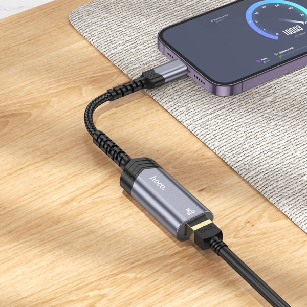 Кабель-перехідник HOCO UA26 iP ethernet adapter(100 Mbps) Metal Gray