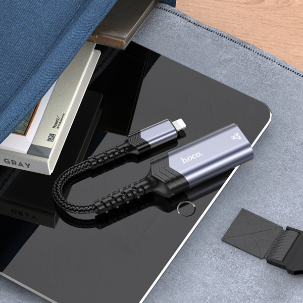 Кабель-перехідник HOCO UA26 iP ethernet adapter(100 Mbps) Metal Gray