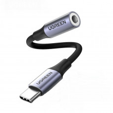 Кабель-перехiдник UGREEN AV161 USB-C to 3.5mm M/F Cable Aluminum Shell with Braided 10cm (Space Gray) (UGR-80154)