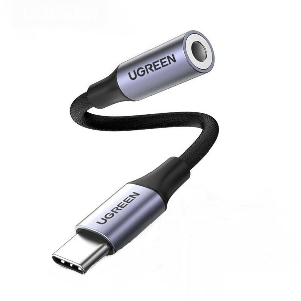 Кабель-перехiдник UGREEN AV161 USB-C to 3.5mm M/F Cable Aluminum Shell with Braided 10cm (Space Gray) (UGR-80154)