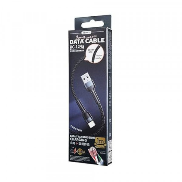 Кабель REMAX Jany Series Aluminum Alloy Braided 2.4A data cable RC-124m/i/a Lightning-Black (6972174152837)