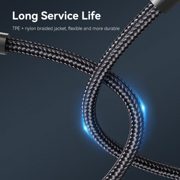 Кабель Vention Nylon Braided USB 2.0 C Male to C Male 3A Cable 2M Чорний LED Type (TAUBH)