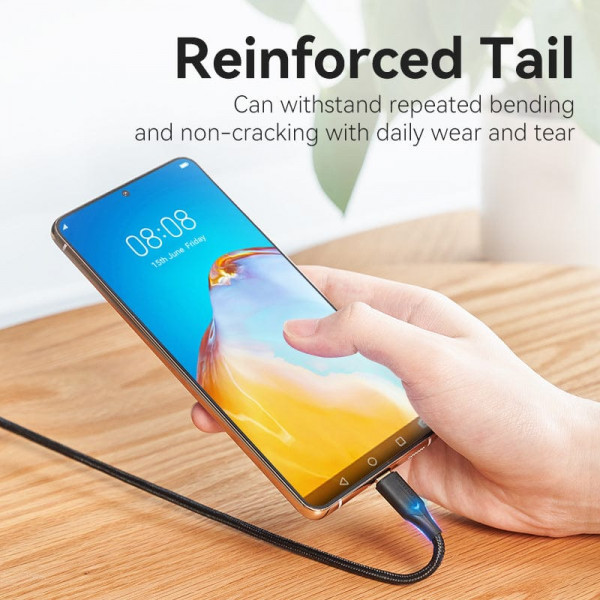 Кабель Vention Nylon Braided USB 2.0 C Male to C Male 3A Cable 2M Чорний LED Type (TAUBH)