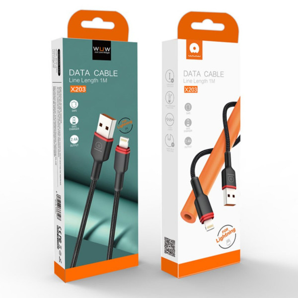 Кабель WUW-X203 USB Lightning 2,4А чорний