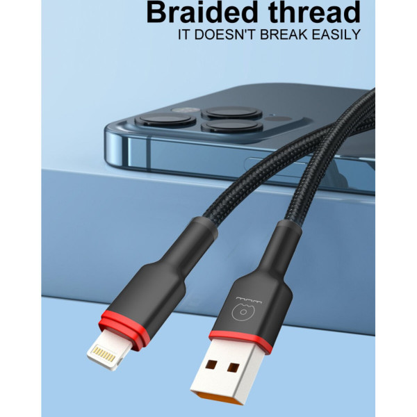 Кабель WUW-X203 USB Lightning 2,4А чорний