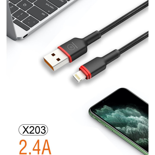 Кабель WUW-X203 USB Lightning 2,4А чорний