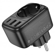 Мережевий фільтр BOROFONE BAC14 Wide 1-socket wall outlet (1C2A) (EU/GER) Black