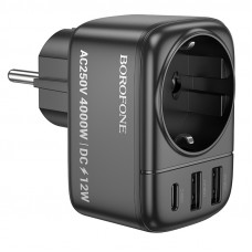 Мережевий фільтр BOROFONE BAC14 Wide 1-socket wall outlet (1C2A) (EU/GER) Black