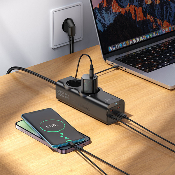 Мережевий подовжувач HOCO NS10 Wisdom 2-position (PD67W/3C1A) desktop socket (EU/GER) Чорний