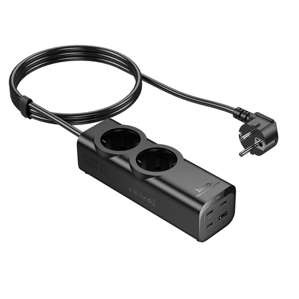 Мережевий подовжувач HOCO NS10 Wisdom 2-position (PD67W/3C1A) desktop socket (EU/GER) Чорний