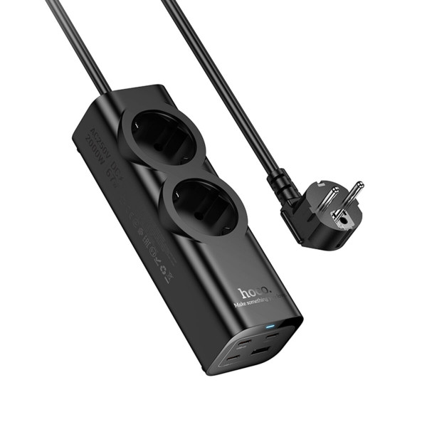 Мережевий подовжувач HOCO NS10 Wisdom 2-position (PD67W/3C1A) desktop socket (EU/GER) Чорний