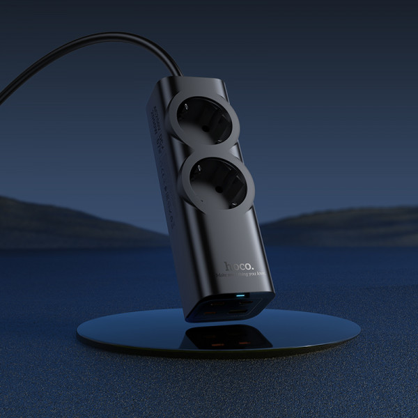 Мережевий подовжувач HOCO NS10 Wisdom 2-position (PD67W/3C1A) desktop socket (EU/GER) Чорний
