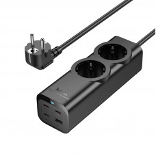 Мережевий подовжувач HOCO NS10 Wisdom 2-position (PD67W/3C1A) desktop socket (EU/GER) Чорний
