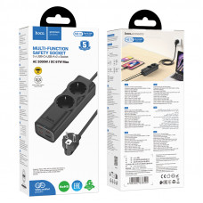 Мережевий подовжувач HOCO NS10 Wisdom 2-position (PD67W/3C1A) desktop socket (EU/GER) Чорний