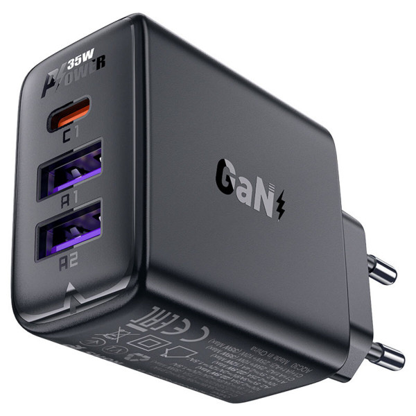 Мережевий зарядний пристрій ACEFAST A57 PD35W GaN (2*USB-A+USB-C) charger Black