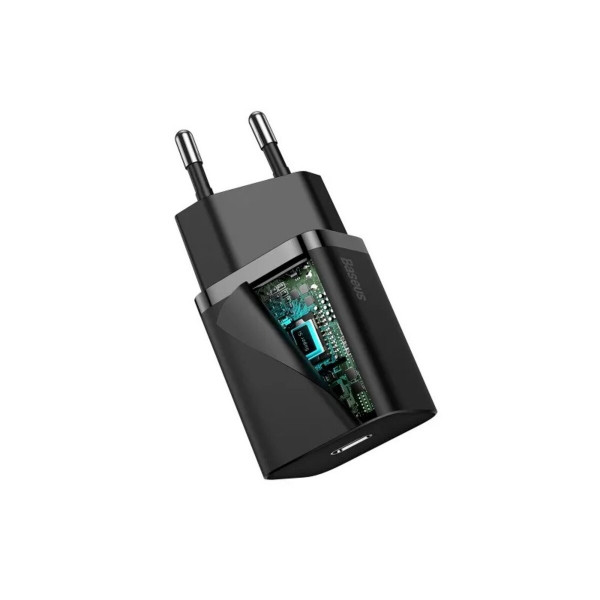 Мережевий зарядний пристрій Baseus Super Si 1C 20W With Simple Wisdom Data Cable Type-C/iP 1m Black