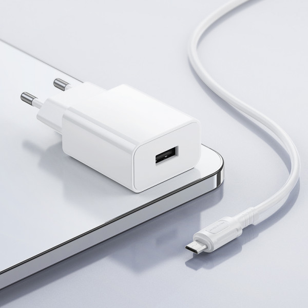Мережевий зарядний пристрій BOROFONE BA110A Lemi single port charger set (Micro) (EU) White (6941991126956)