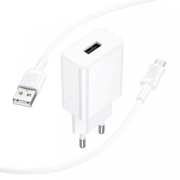 Мережевий зарядний пристрій BOROFONE BA110A Lemi single port charger set (Micro) (EU) White (6941991126956)