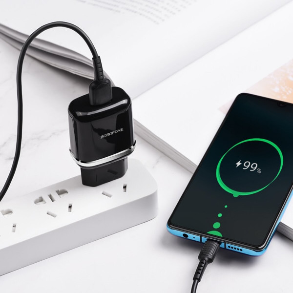 Мережевий зарядний пристрій BOROFONE BA36A High speed single port QC3.0 charger set 18W(Type-C) Чорний