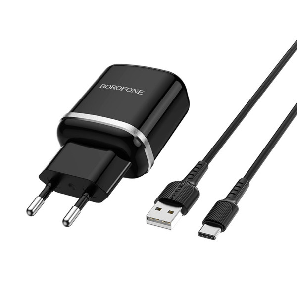 Мережевий зарядний пристрій BOROFONE BA36A High speed single port QC3.0 charger set 18W(Type-C) Чорний