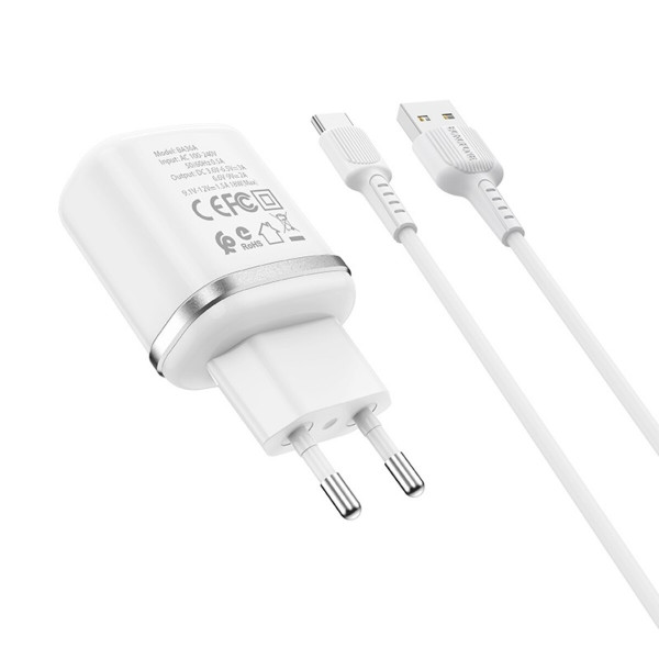 Мережевий зарядний пристрій BOROFONE BA36A High speed single port QC3.0 charger set 18W(Type-C) Білий