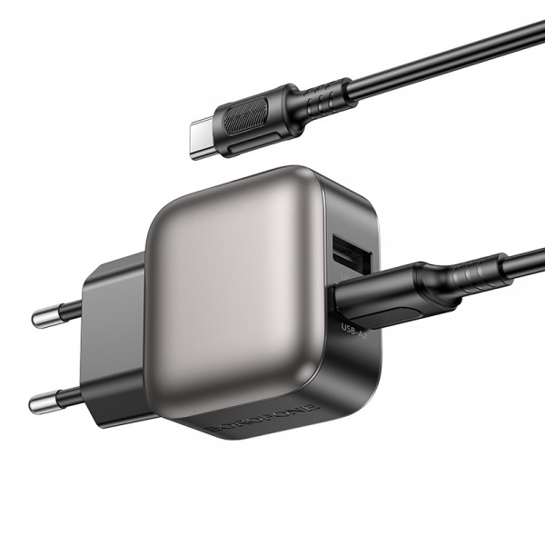 Мережевий зарядний пристрій BOROFONE BAS51A Absolute dual-port charger set(Type-C) Black (6941991116131)