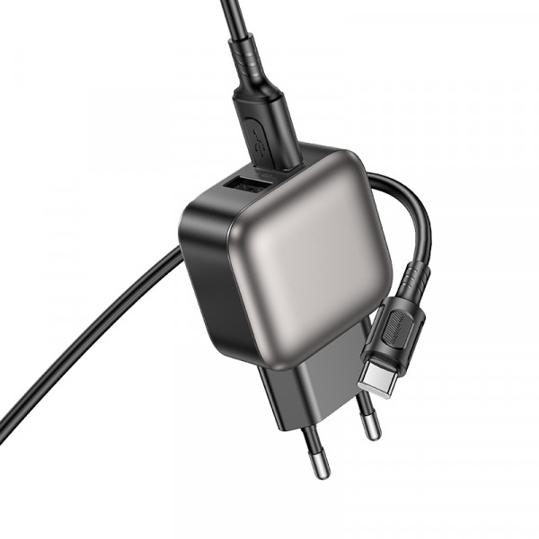 Мережевий зарядний пристрій BOROFONE BAS51A Absolute dual-port charger set(Type-C) Black (6941991116131)