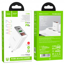 Мережевий зарядний пристрій HOCO C100A PD20W+QC3.0 charger with digital display White (6931474769800)