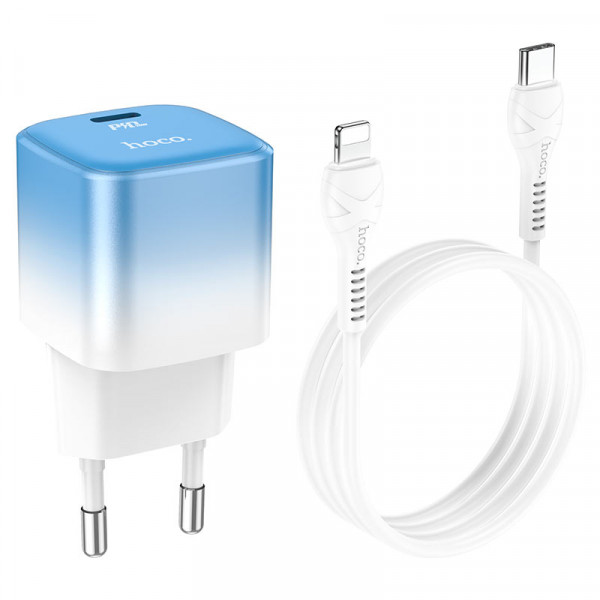Мережевий зарядний пристрій HOCO C101A single port PD20W charger set(C to iP) Ice Блакитний