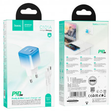 Мережевий зарядний пристрій HOCO C101A single port PD20W charger set(C to iP) Ice Блакитний