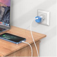 Мережевий зарядний пристрій HOCO C101A single port PD20W charger set(Type-C to Type-C) Ice Блакитний