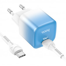 Мережевий зарядний пристрій HOCO C101A single port PD20W charger set(Type-C to Type-C) Ice Блакитний