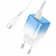 Мережевий зарядний пристрій HOCO C101A single port PD20W charger set(Type-C to Type-C) Ice Блакитний