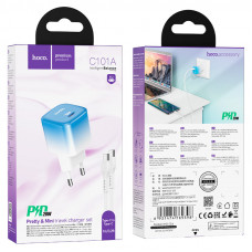 Мережевий зарядний пристрій HOCO C101A single port PD20W charger set(Type-C to Type-C) Ice Блакитний