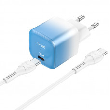 Мережевий зарядний пристрій HOCO C101A single port PD20W charger set(Type-C to Type-C) Ice Блакитний