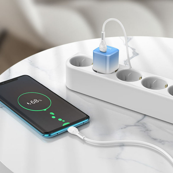 Мережевий зарядний пристрій HOCO C101A single port PD20W charger set(Type-C to Type-C) Ice Блакитний