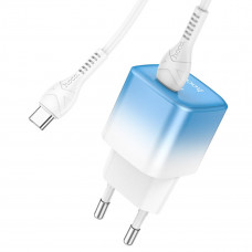 Мережевий зарядний пристрій HOCO C101A single port PD20W charger set(Type-C to Type-C) Ice Блакитний