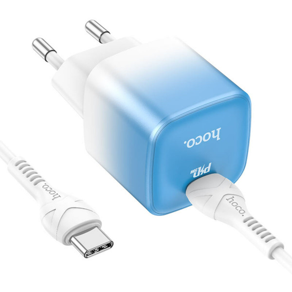 Мережевий зарядний пристрій HOCO C101A single port PD20W charger set(Type-C to Type-C) Ice Блакитний