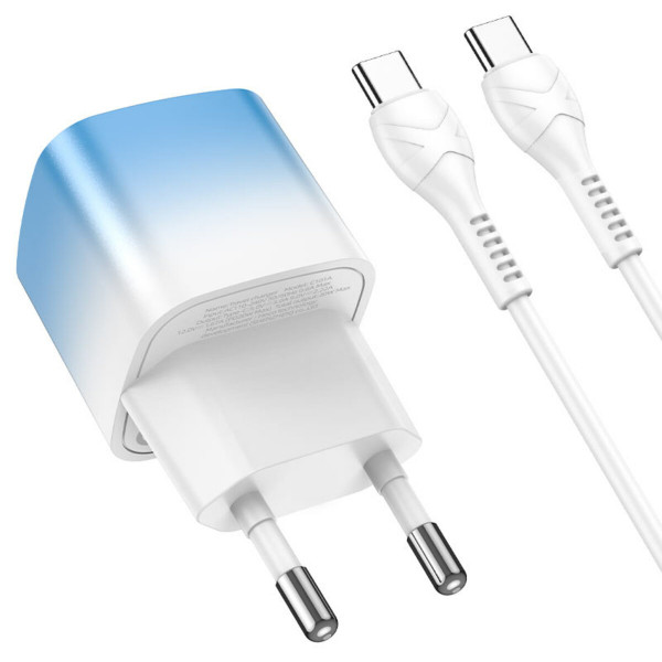 Мережевий зарядний пристрій HOCO C101A single port PD20W charger set(Type-C to Type-C) Ice Блакитний