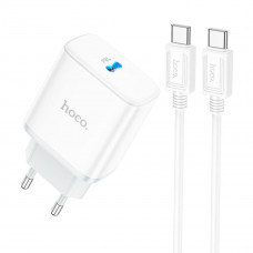 Мережевий зарядний пристрій HOCO C104A Stage single port PD20W charger set (Type-C to Type-C) (EU) White