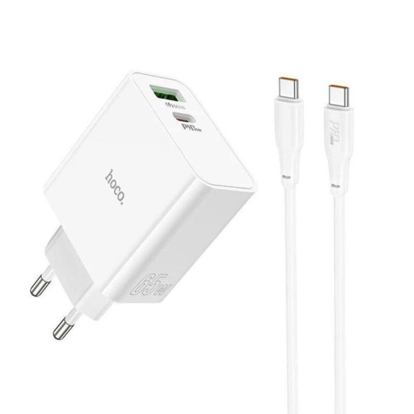 Мережевий зарядний пристрій HOCO C113A Awesome PD65W dual port(1A1C) charger Білий