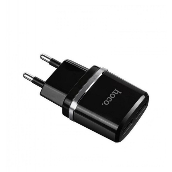 Мережевий зарядний пристрій HOCO C12 Smart dual USB (iP cable)charger set 12W Black