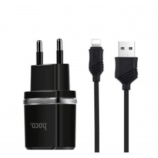 Мережевий зарядний пристрій HOCO C12 Smart dual USB (iP cable)charger set 12W Чорний