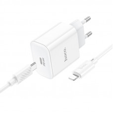 Мережевий зарядний пристрій HOCO C76A Pro Majestic single port PD30W charger set (C to iP)(EU) White (6942007616317)