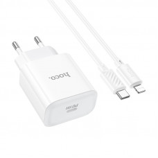 Мережевий зарядний пристрій HOCO C76A Pro Majestic single port PD30W charger set (C to iP)(EU) White (6942007616317)