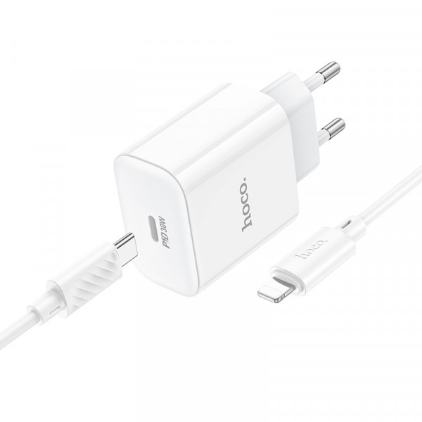Мережевий зарядний пристрій HOCO C76A Pro Majestic single port PD30W charger set (C to iP)(EU) White (6942007616317)