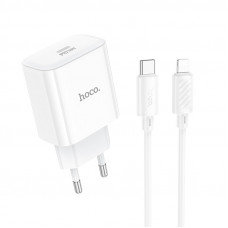 Мережевий зарядний пристрій HOCO C76A Pro Majestic single port PD30W charger set (C to iP)(EU) White (6942007616317)