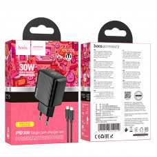 Мережевий зарядний пристрій HOCO CS22A Value single port PD30W charger set(C to iP) Black