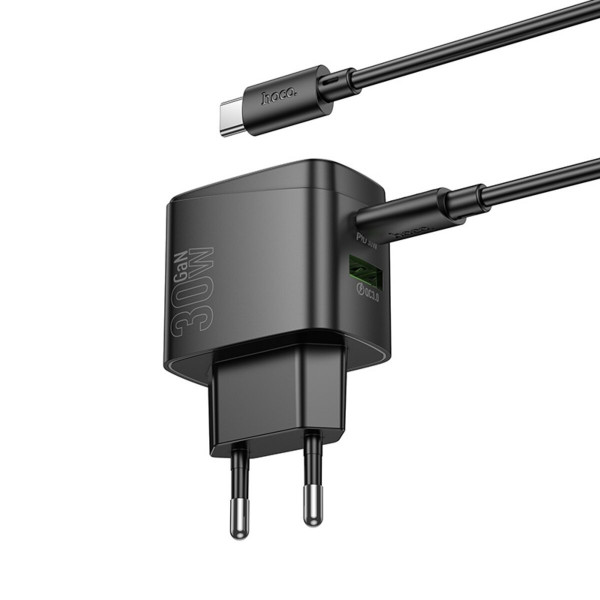 Мережевий зарядний пристрій HOCO CS61A Bright PD30W+QC3.0 charger set (C to C)(EU) Чорний