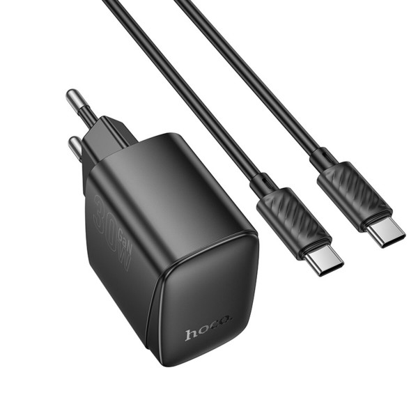 Мережевий зарядний пристрій HOCO CS61A Bright PD30W+QC3.0 charger set (C to C)(EU) Чорний